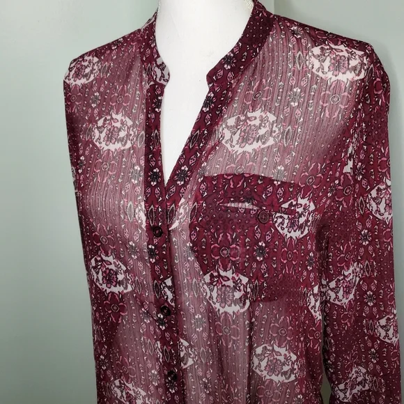 KUT from the Kloth Sheer Long Sleeve Chiffon Boho Floral Blouse Size Medium - Picture 2 of 4